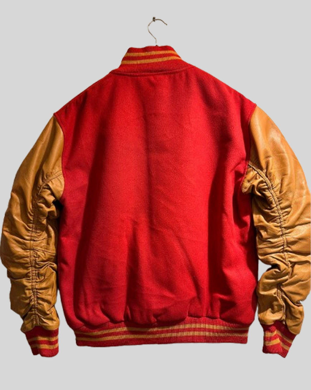 Red & Tan Vintage Varsity Jacket with Leather Sleeves