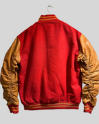 Red & Tan Vintage Varsity Jacket with Leather Sleeves