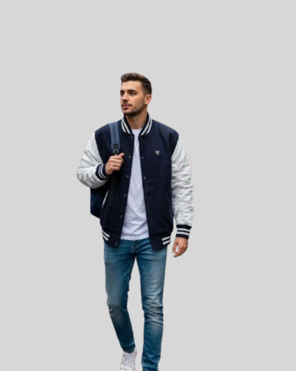 Black Varsity Jacket with White Leather Sleeves