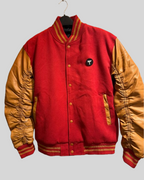 Red & Tan Vintage Varsity Jacket with Leather Sleeves