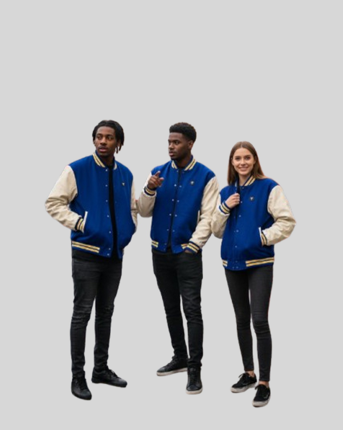 Royal Blue Varsity Jacket with Cream Leather Sleeves