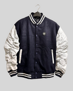 Black Varsity Jacket with White Leather Sleeves