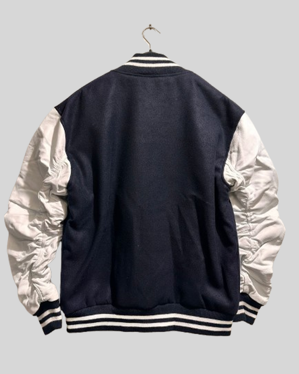 Black Varsity Jacket with White Leather Sleeves