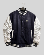 Black Varsity Jacket with White Leather Sleeves