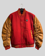 Red & Tan Vintage Varsity Jacket with Leather Sleeves