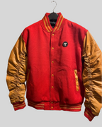 Red & Tan Vintage Varsity Jacket with Leather Sleeves