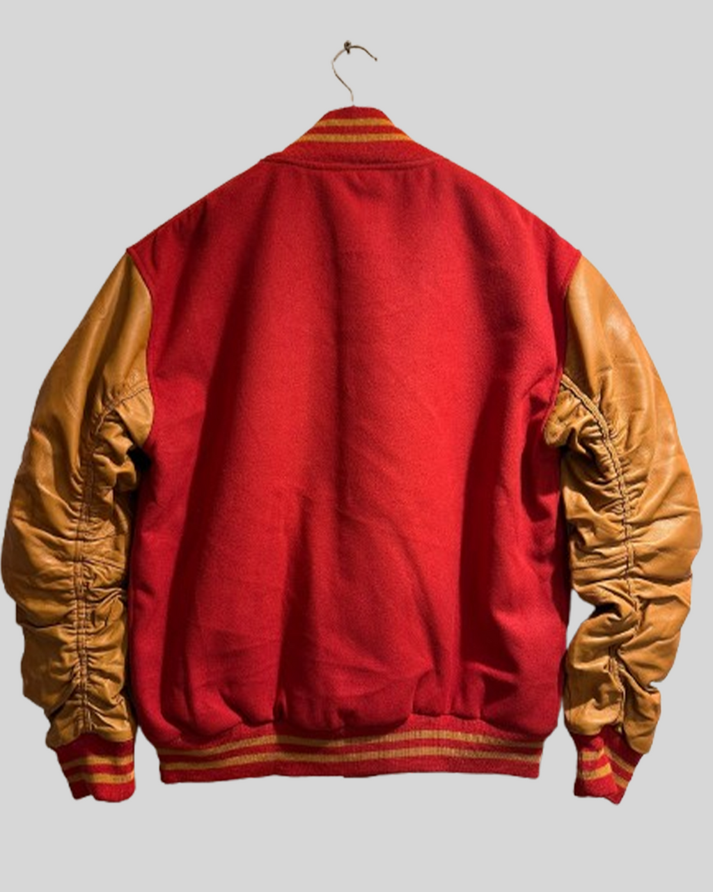 Red & Tan Vintage Varsity Jacket with Leather Sleeves
