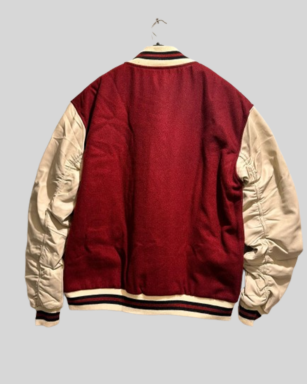 Premium Maroon Varsity Jacket with Ruched Cream Sleeves