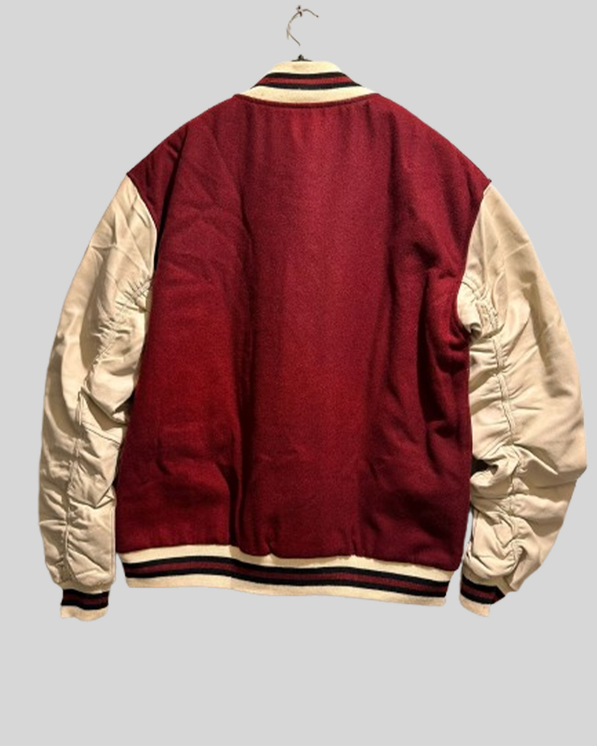 Premium Maroon Varsity Jacket with Ruched Cream Sleeves