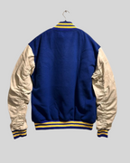 Royal Blue Varsity Jacket with Cream Leather Sleeves