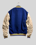 Royal Blue Varsity Jacket with Cream Leather Sleeves