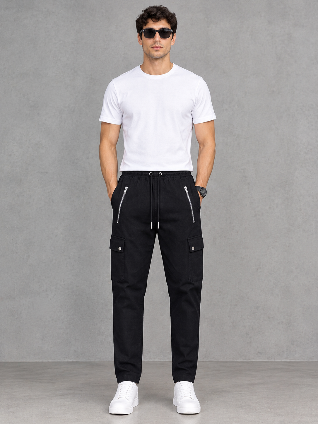 Men’s Black Denim Cargo Pants